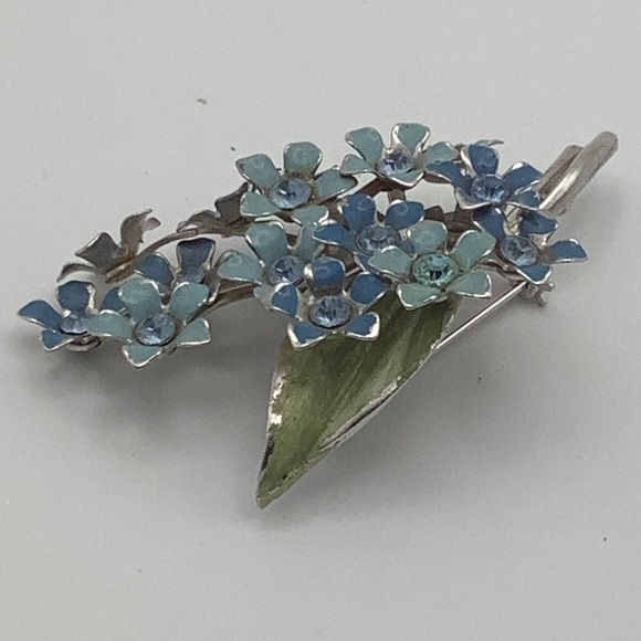 Blue Floral Brooch with Blue Rhinestones - Picture 5 of 9
